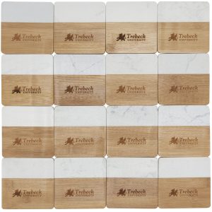 Marble and Bamboo Coaster Set