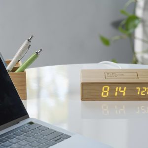 Bamboo Wireless Charging Desk Clock